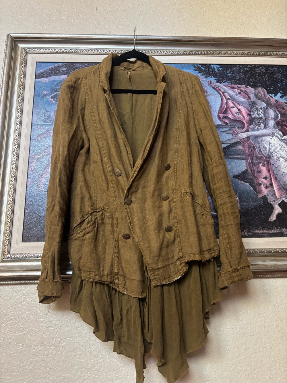 Free People Women’s Olive Layered Double-Breasted Jacket
